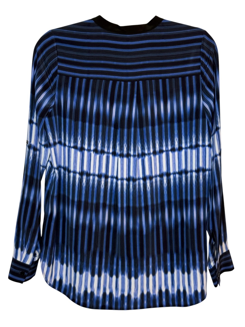 Vince Top 💯 Silk Sz 6 Blue White Striped Monaco Tie-Dye V-Neck Hi-Low Hem | EUC - Picture 4 of 8